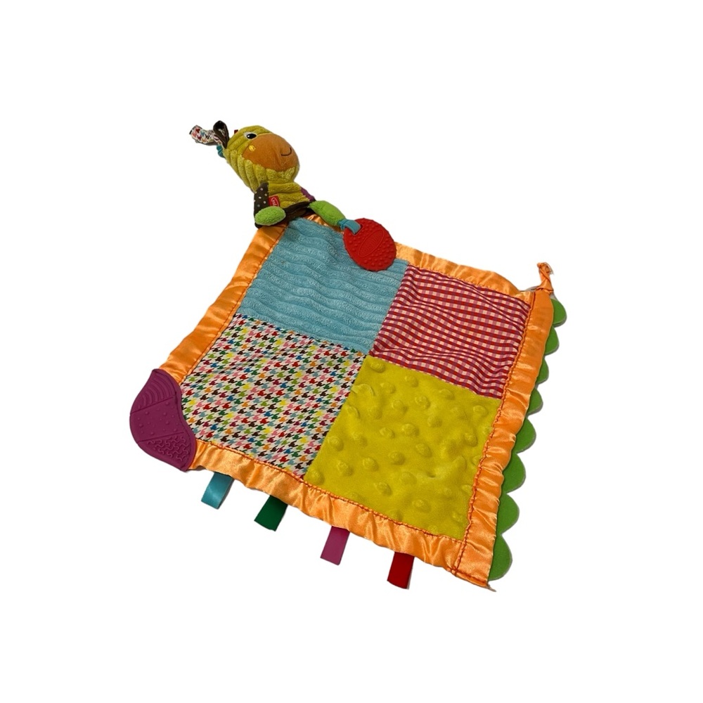 Infantino Giraffe Security Blanket Lovey Yellow Orange Teether Rattle Tags 11X11